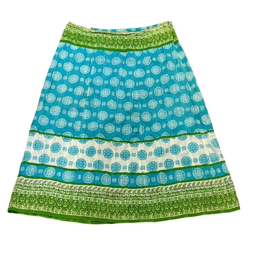 The Territory Ahead 10 Cotton A-Line Midi Skirt Blue Green Festival Boho Hippie - Picture 2 of 6